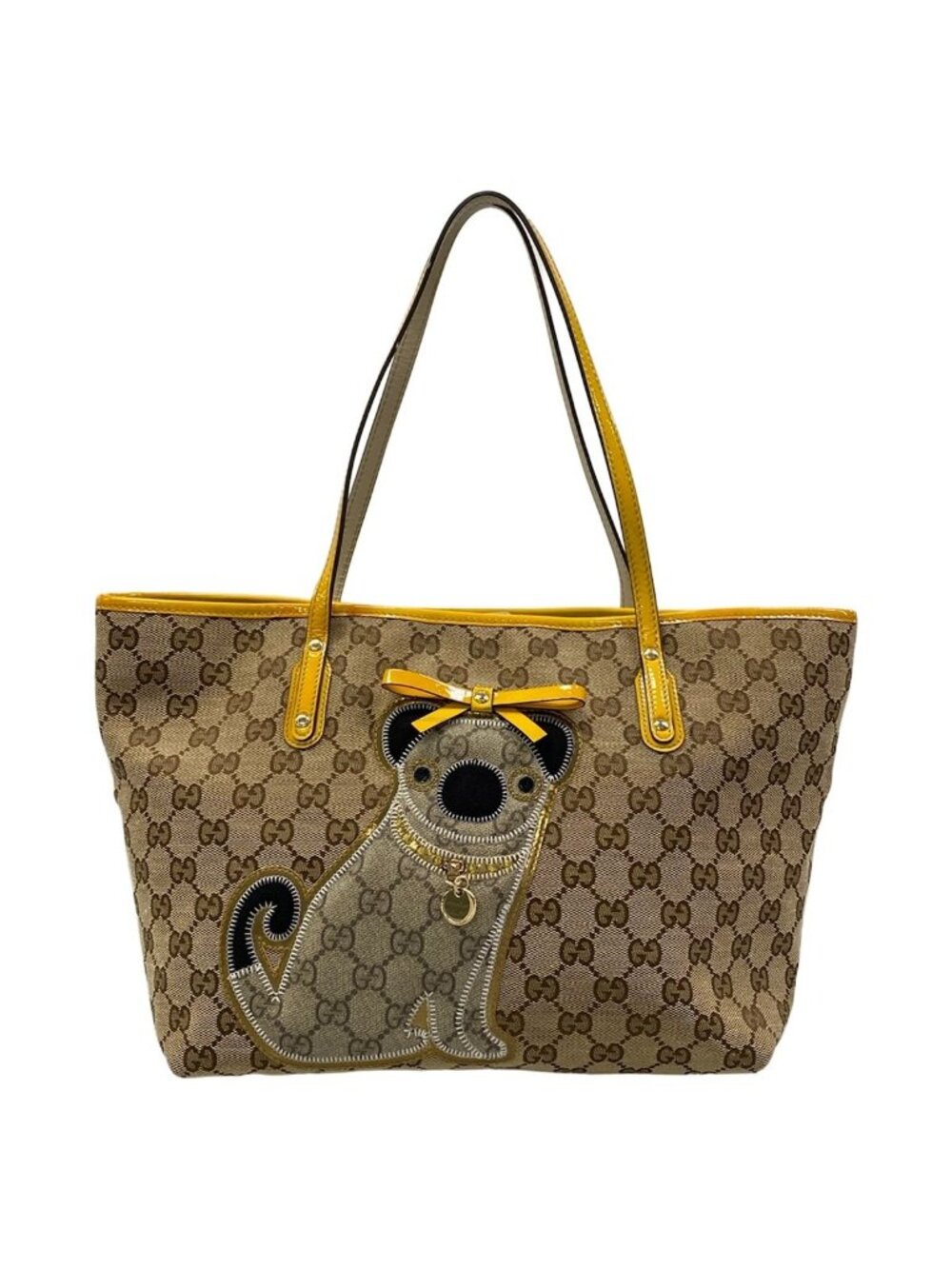 Gucci Tote Bag Ori Oliver Beige Dark Brown Yellow Leather